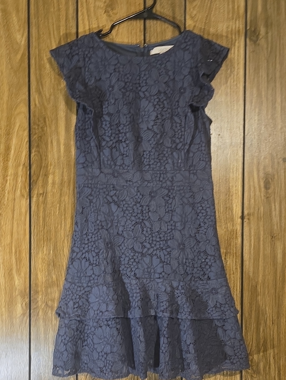 LOFT Navy Lace Flutter-Sleeve Tiered Dress
